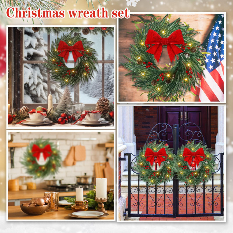 Powerking Christmas Wreath For Front Door,40CM Large Lighted Outdoor